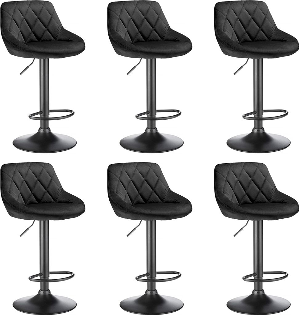 6er-Set Barhocker Samt Barstuhl Tresenhocker Küchenstühle Hocker Chrom- Schwarz
