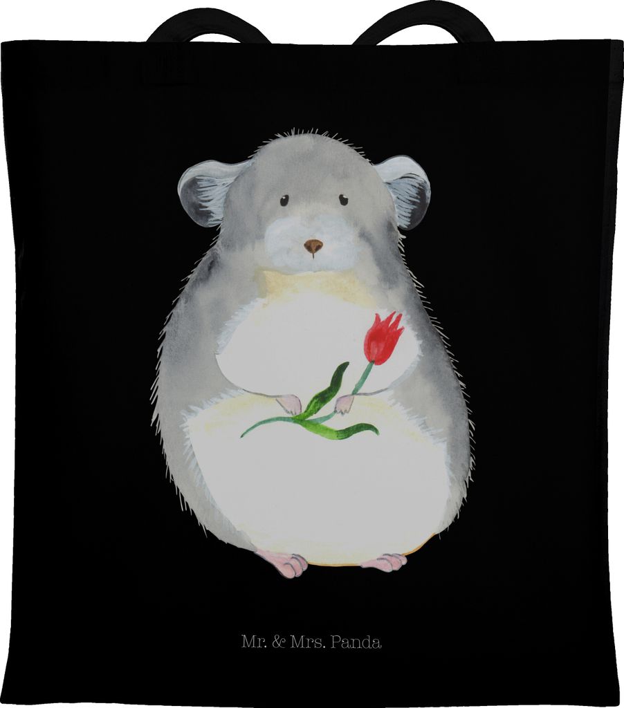 Mr. & Mrs. Panda Schultasche Chinchilla Blume - Schwarz - Geschenk, Liebeskummer, Jutebeutel, Tote Bag, Tasche, Lustige Sprüche, Beutel, Büro, Ch...