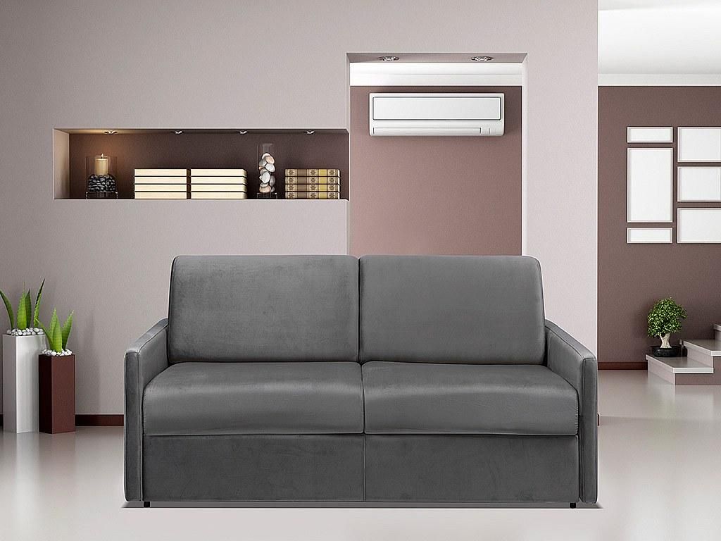 CALIFE 3-Sitzer Schlafsofa in Velours - Farbe Anthrazit - Bett 140 cm - Shape Memory Matratze 22 cm