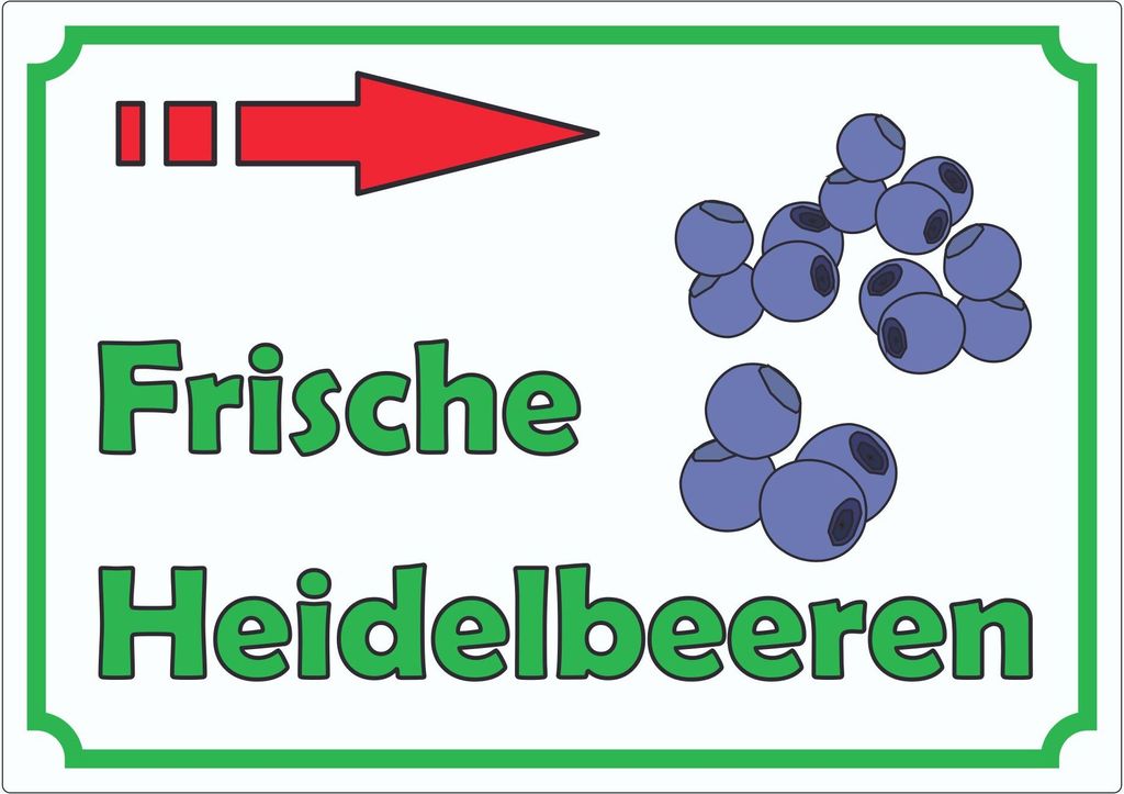 Werbeaufkleber Aufkleber Heidelbeeren mit Pfeil nach rechts A2 (420x594mm)
