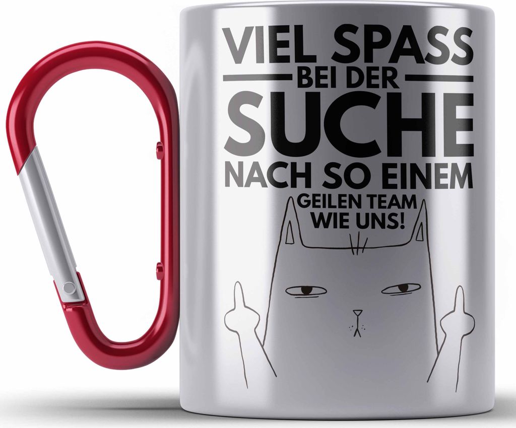 Trendation - Jobwechsel Edelstahl Tasse Karabiner Geschenk Neuer Job Abschied Abschiedsgeschenk Kollege Kollegin (Rot)