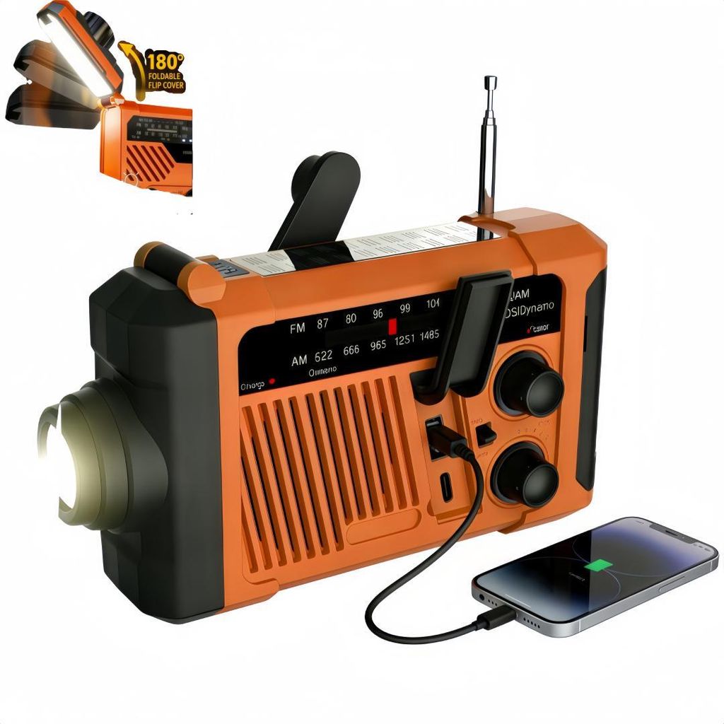 6-in-1 Solar radio,Selbstbetriebenes Kurbelradio mit LED-Taschenlampe, AM/FM, 4-Wege-Aufladung, Powerbank-Funktion, Notfallradio, Alarmanlage