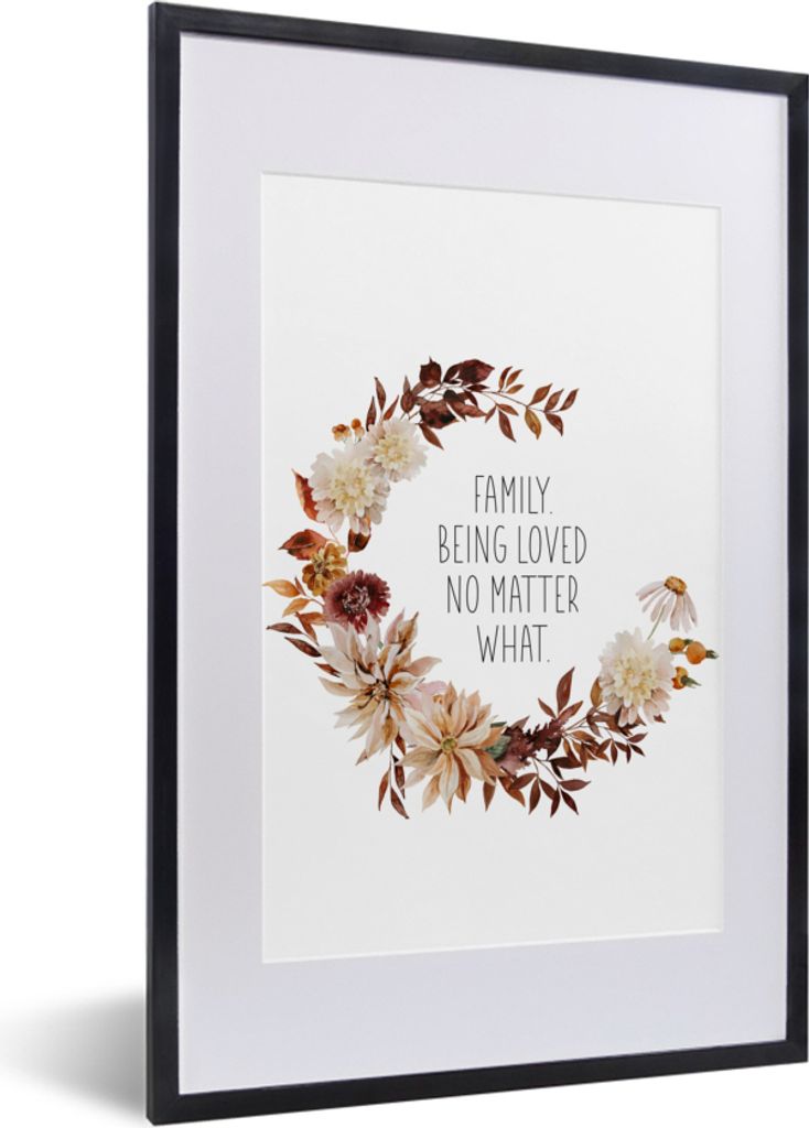 MuchoWow Gerahmtes Poster Zitate - Familie - Die Familie wird um jeden Preis geliebt - Sprüche 40x60 cm - Poster mit Schwarzem Bilderrahmen Wand...