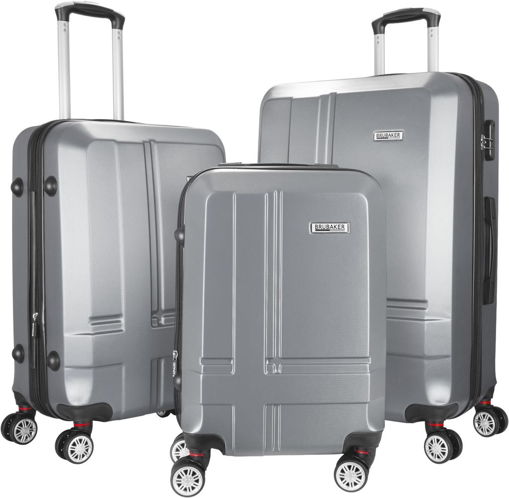 BRUBAKER 3tlg. Hartschalen Kofferset New York - Erweiterbare Hartschalenkoffer mit Zahlenschloss, 4 Rollen und Teleskopgriff - M, L, XL - Grau