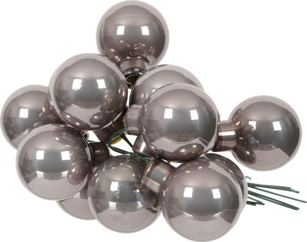 Weihnachtskugeln am Draht 2,5cm Glas 12 Stück - Zart Grau glänzend