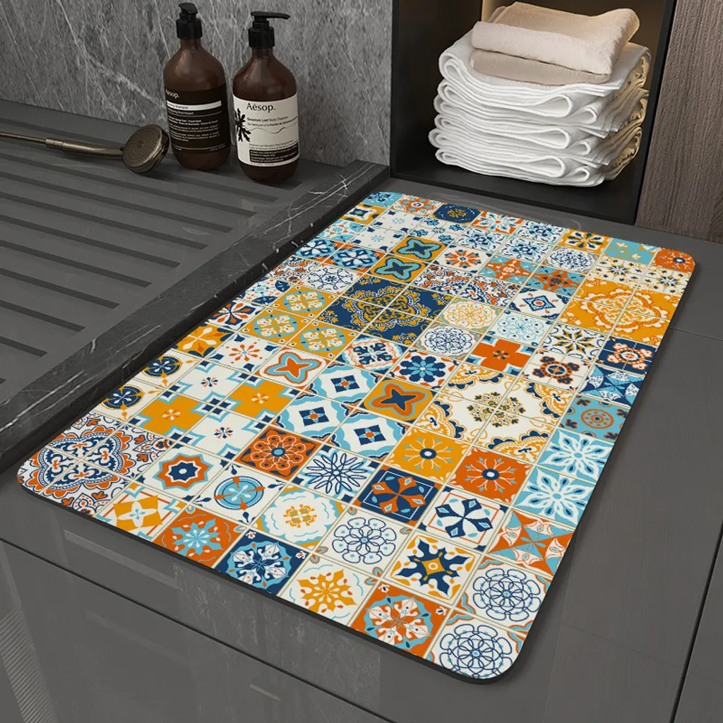 Tappetini da bagno rettangolari con motivo boemo Tappetini da bagno con motivo etnico Tappetini da bagno assorbenti e antiscivolo, Dimensioni: 40x60 cm, Stile 8