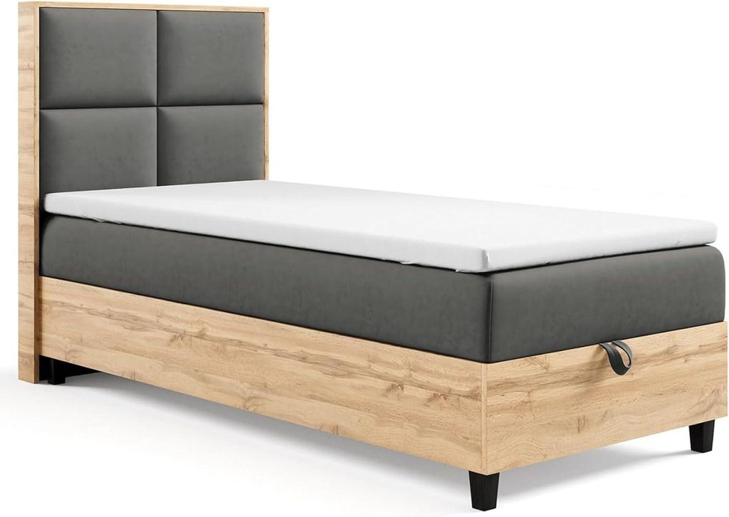 Trinity K-2 Boxspringbett 70x200 | Einzelbett mit. Matratze und Stauraum | Bonellfederkern inkl. Topper & Kopfteil | inkl. Lieferung - Graphit