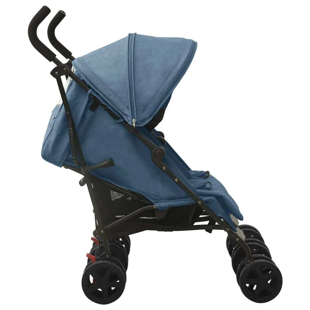 Poussette double côte à côte bleu marine avec châssis acier compact