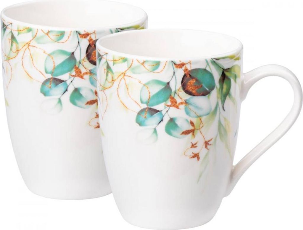 PRIMA DECO 2er Set PRIMA DECO Eukalyptus Porzellanbecher 360 ml