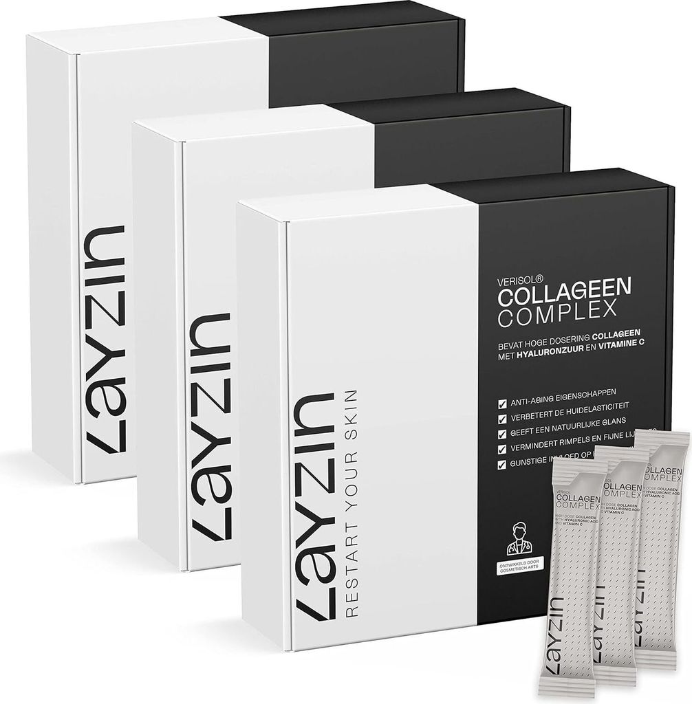 LAYZIN Kollagen Beauty Komplex mit Verisol - 90 Beutel (450gr) - Halal - Von Rindern - Mit Hyaluronsäure und Vitamin C - Strafft Haut, Haare und N...
