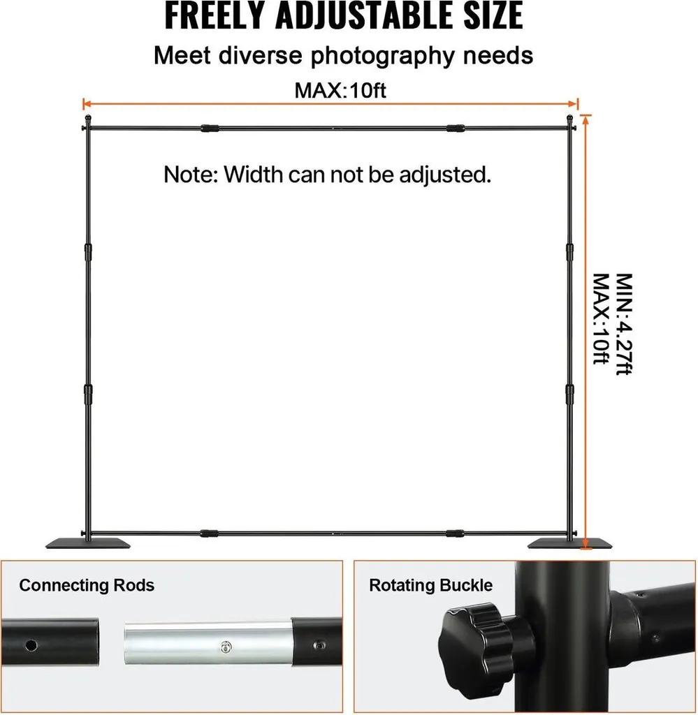 Support de Rideaux Ajustable 3x3m, Structure Fond de Scène Robuste