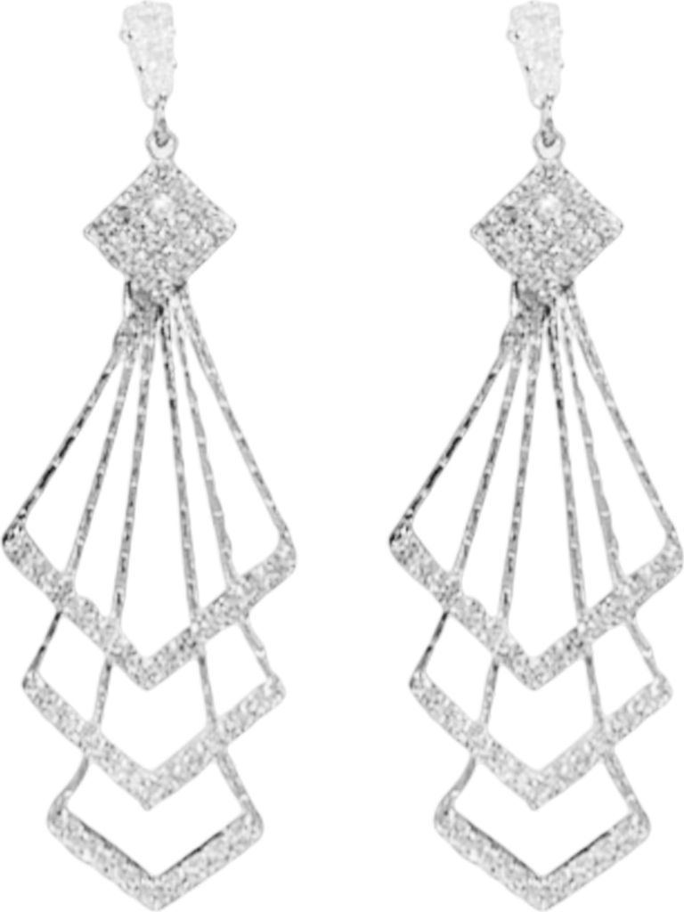 Frauen Drop Ohrringe Drei-schicht Glänzenden Strass Raute Form Hängen Ohrringe Weiblichen Zubehör-Silber