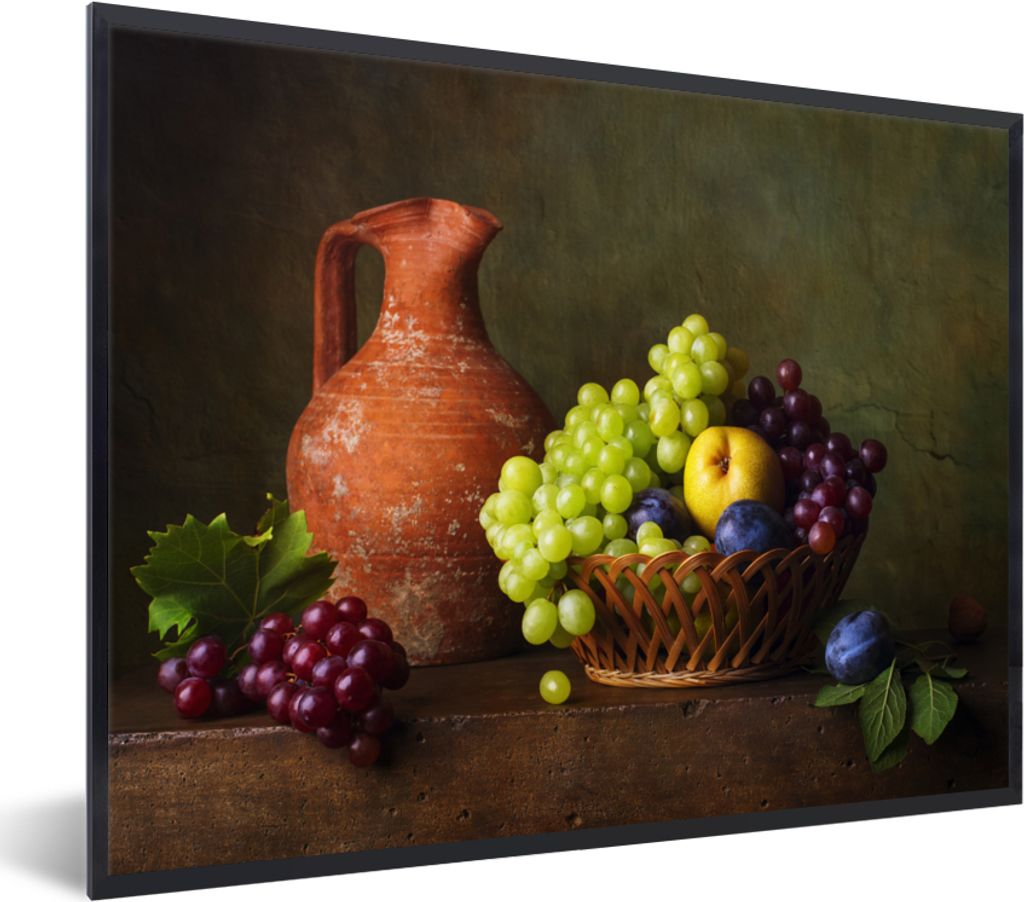 MuchoWow Gerahmtes Poster Rustikal - Obst - Korb - Stilleben 80x60 cm - Poster mit Schwarzem Bilderrahmen Wandposter Rahmen Foto Bilder - Schwarz...