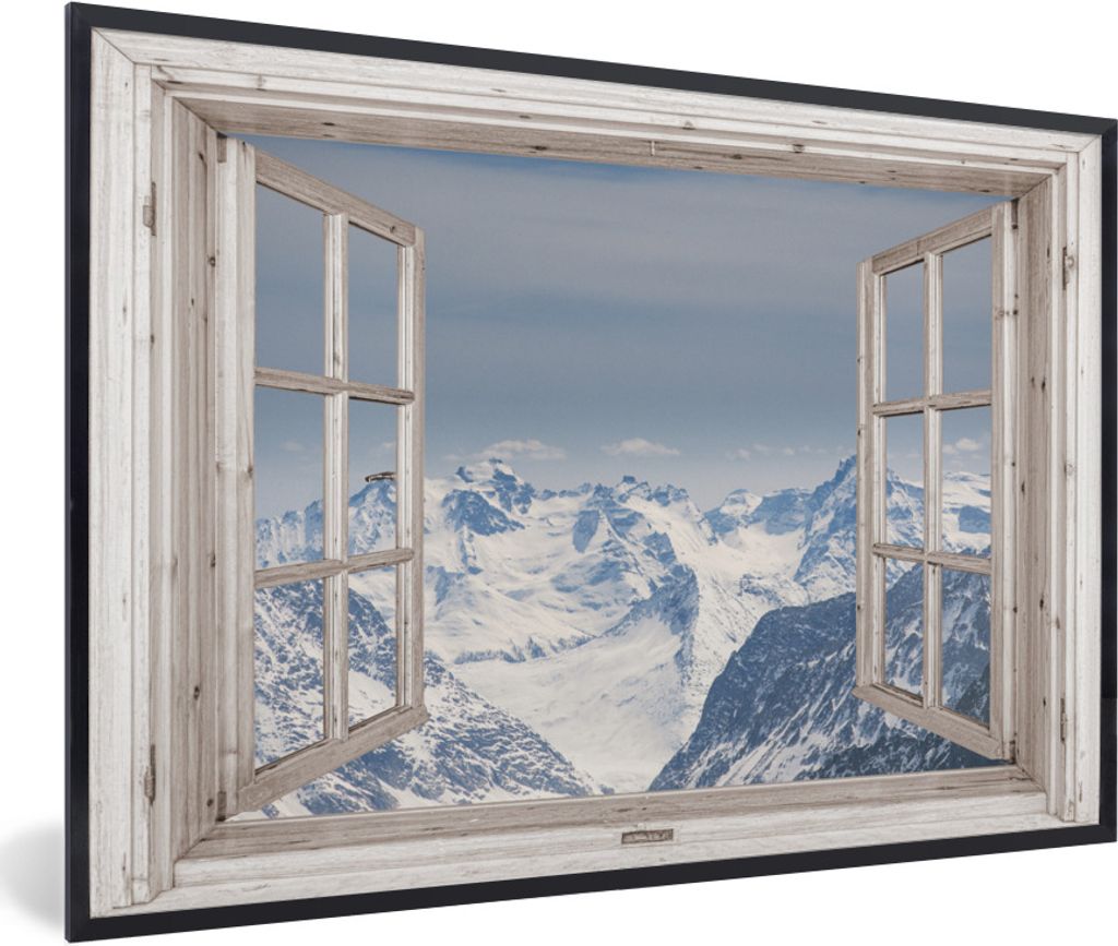 MuchoWow Gerahmtes Poster Aussicht - Berg - Schnee 60x40 cm - Poster mit Schwarzem Bilderrahmen Wandposter Rahmen Foto Bilder - Printing - Wandde...