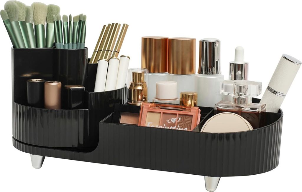 360° drehbarer Make-up-Organizer für den Schminktisch mit Pinselhalter, Kosmetik-Make-up-Aufbewahrungs-Organizer, großer drehbarer Make-up-Hautp...