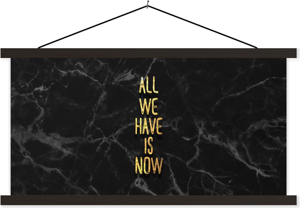 MuchoWow Textilposter Zitate - Sprichwörter - Gold - Marmor 150x75 cm mit schwarzem Rahmen - Posterleiste