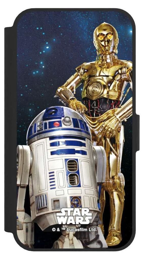 NIVOCASE Klapphülle für Apple iPhone 16e Handyhülle aus Kunst Leder NIVOflip schwarz Star Wars Weltall R2D2