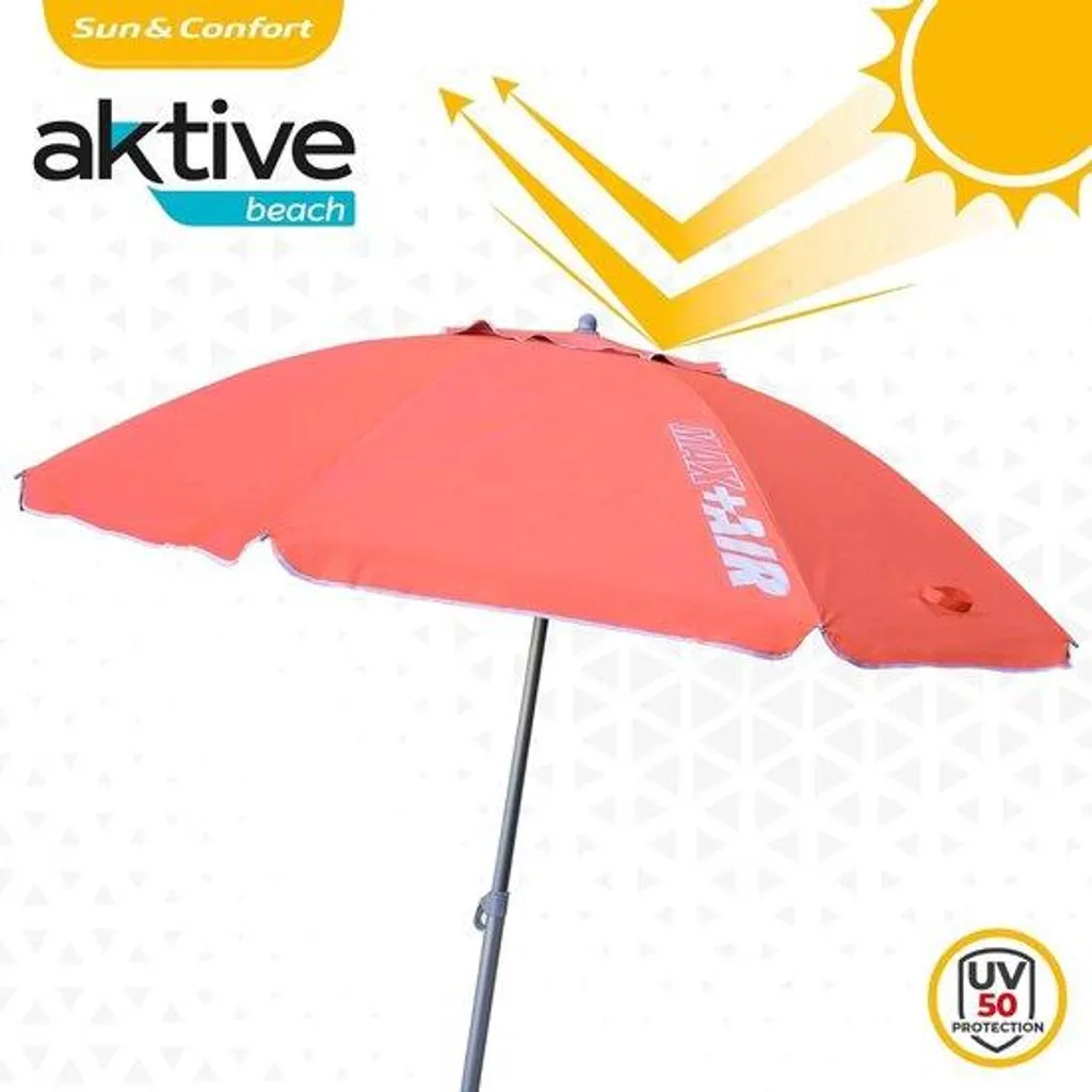 Parasol de plage inclinable corail 220 cm anti-UV avec housse de rangement