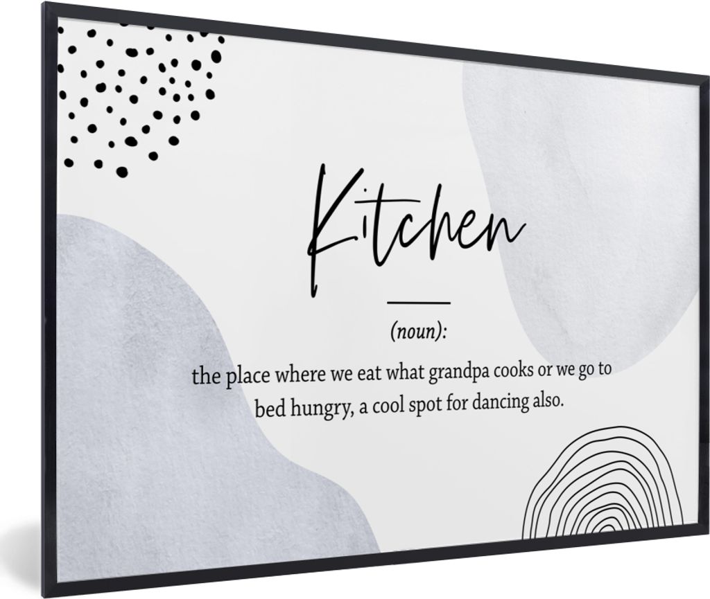 MuchoWow Gerahmtes Poster Sprichwörter - Zitate - Küche - Definition Küche - Wörterbuch 60x40 cm - Poster mit Schwarzem Bilderrahmen Wandpost...