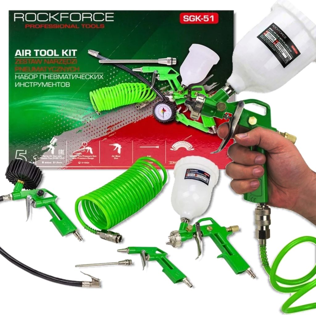 ROCKFORCE 5-in-1-PNEUMATIK-Werkzeugsatz für KOMPRESSOR 5 ELEM