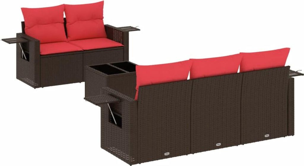 vidaXL 6-teiliges Gartensofa-Set mit Kissen, braun, Polyrattan