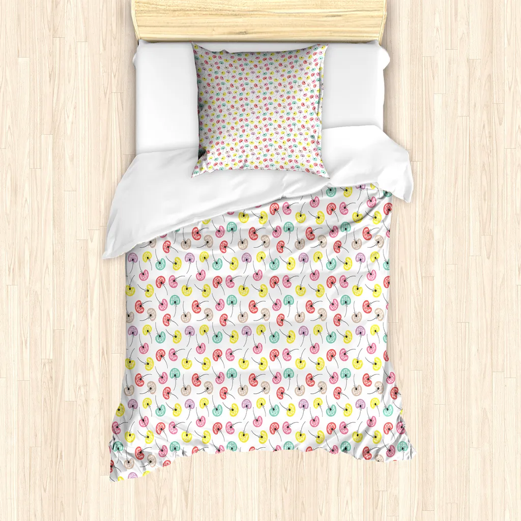 ABAKUHAUS Set copripiumino per letti singoli, semi di fiori colorati, antiacaro, adatto a chi soffre di allergie, con federa, 135 cm x 200 cm - 80 x 80 cm, bianco e multicolore