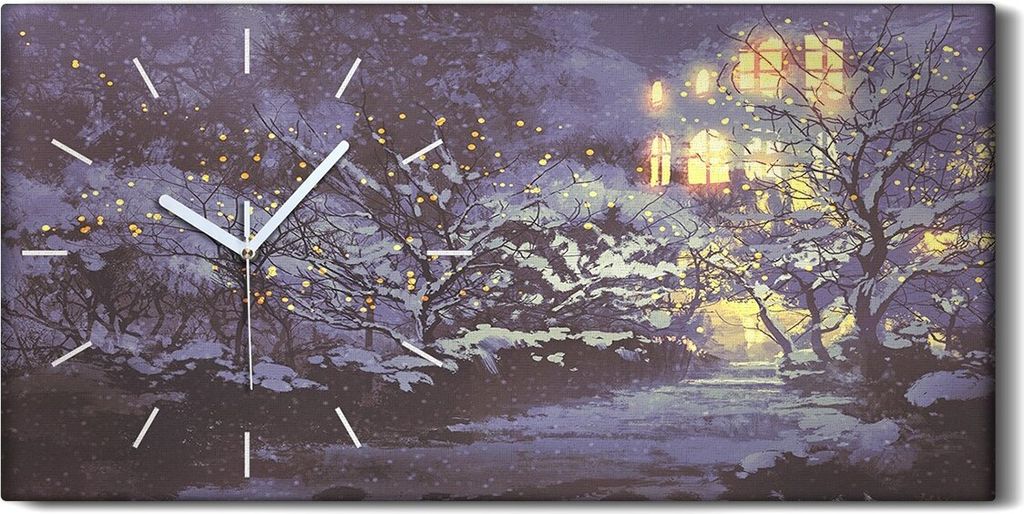 Leinwand Uhr Küche Wohnzimmer Bild 60x30 Nachtlandschaft Wintergasse im Park - weiße Hände