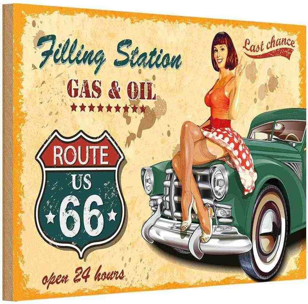 vianmo Holzschild 20x30 cm Pinup Gas Oil open 24 hours Pin Produktbild 