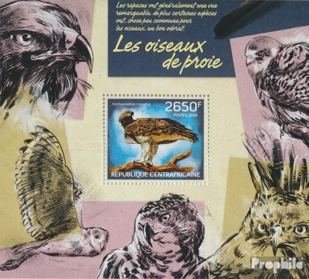 Briefmarken Zentralafrikanische Republik 2014 Mi Block 1143 (kompl. Ausgabe) postfrisch Raubvögel