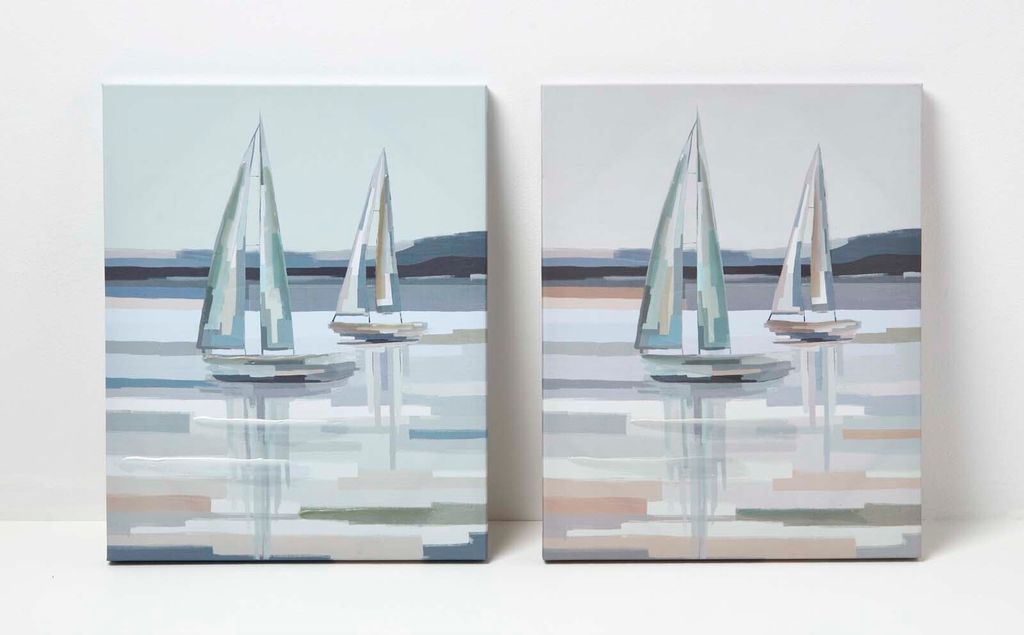 HOMESCAPES 2-tlg. Wandbilder-Set ‘Kleine Boote’ – 2 maritime Bilder auf Leinwand