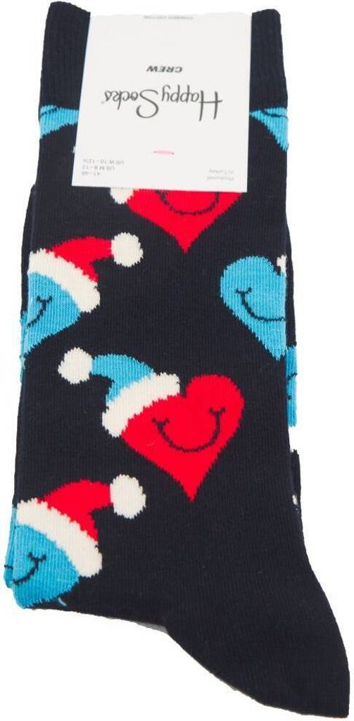 Happy Socks Santa Love Smiley Sock, blauw met harten