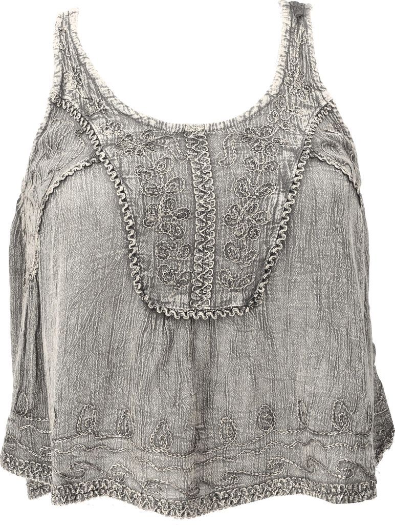 Besticktes Top Boho Chic, Kurzes Lockeres Sommertop - Grau, Damen, Viskose, Tops & T-Shirts
