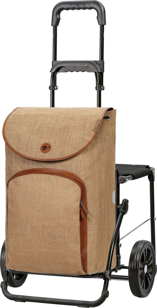 ANDERSEN Einkaufstrolley - Komfort Shopper Reik beige 50 L geräumig, Leder, klappbar, mit Sitz, multifunktional