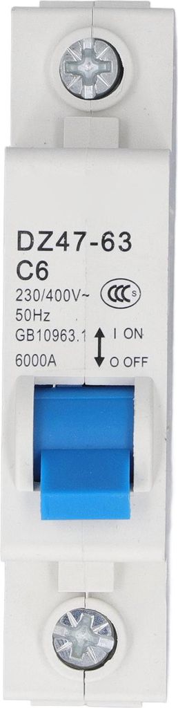 DZ47-63 C6 1-poliger Mini-Leistungsschalter 6A, 230V/400V, DIN-Schienenmontage, 6000A Abschaltvermögen