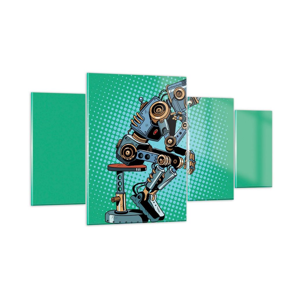 Bilder auf glas - Roboter Illustration Karikatur Comic - 160x90cm - Glasbilder - Wandbilder - Kunstdruck - Wanddekoration aus Glas - Glas Bilder - ...