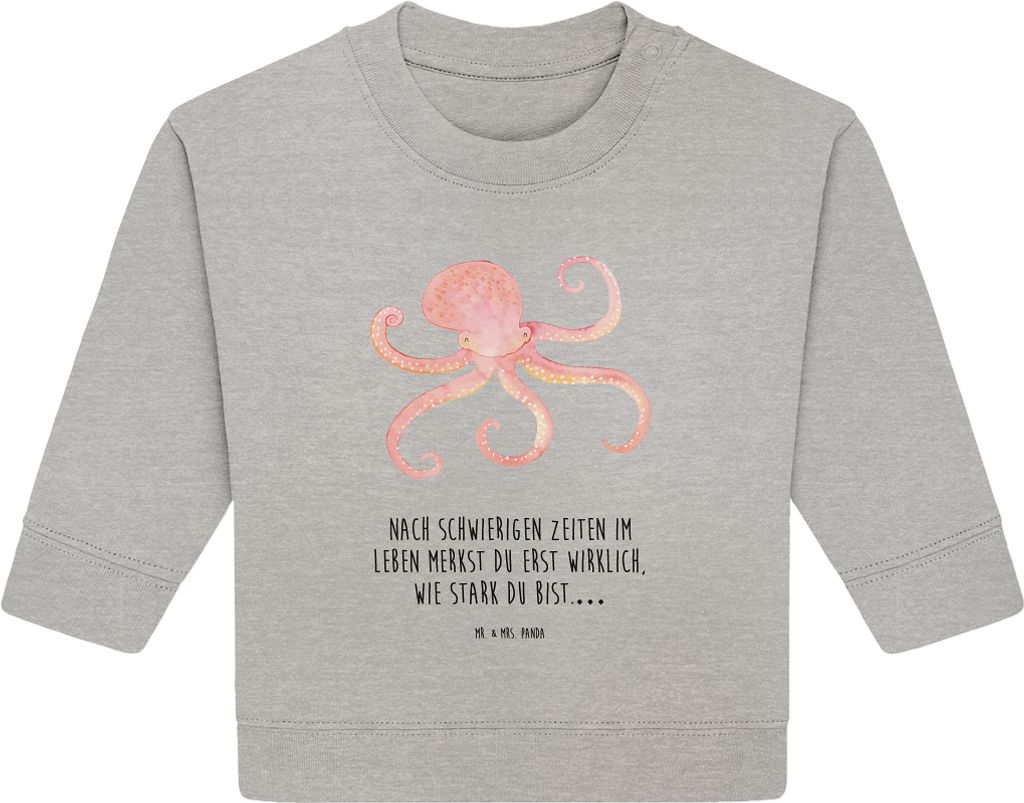 Mr. & Mrs. Panda Organic Baby Pullover Tintenfisch 24. - 36. Monat - Heather Grey - Geschenk, Meerestier, Wasser, Bullover, Meer, Krake, Ozean, Lus...