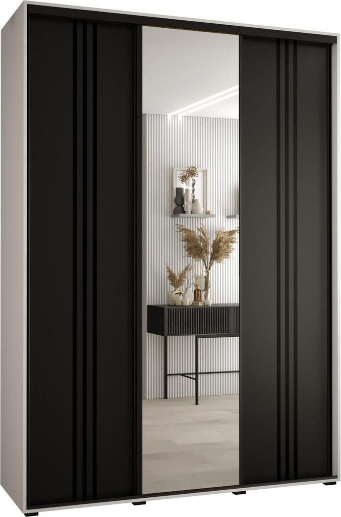 MEBLE KRYSPOL Davos 7 Schrank, drei Türen - 235,2x170x60 cm - Weiß Schwarz Schwarz