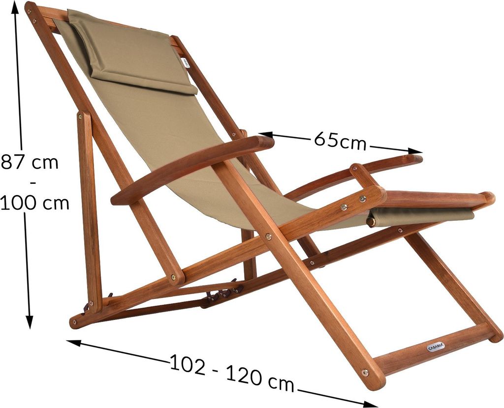 CASARIA® Chaise longue pliante en bois beige Chaise de Image du produit 