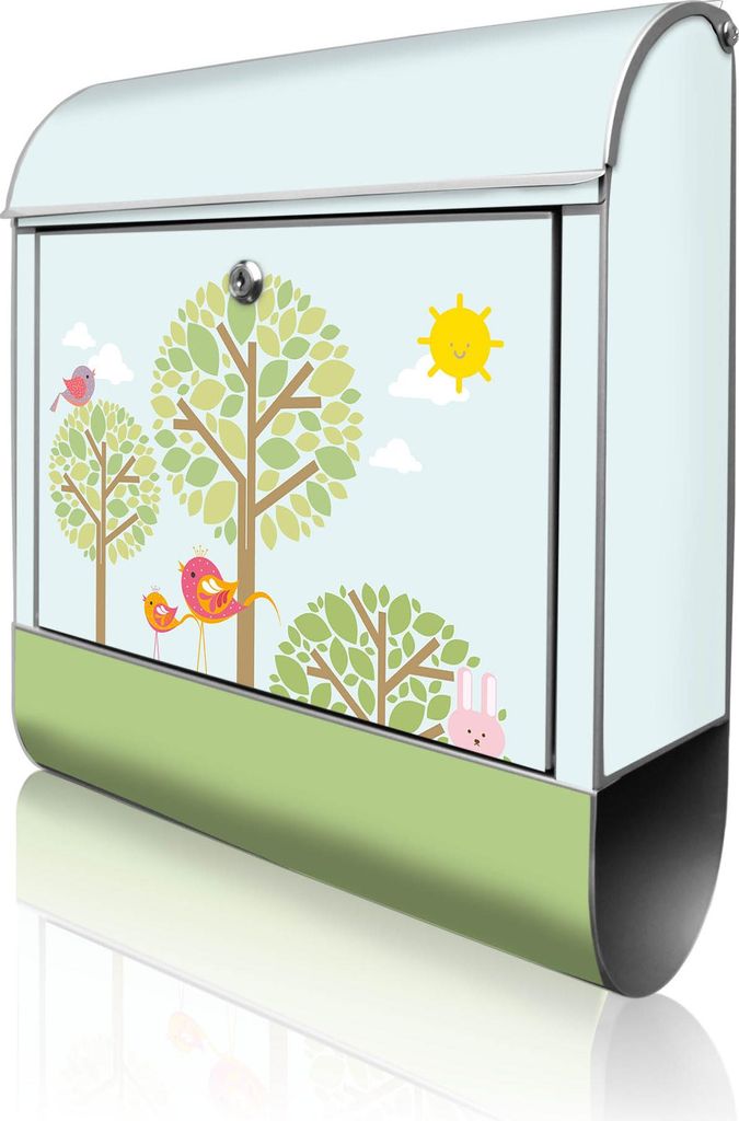 banjado Design Briefkasten Stahl silber mit Zeitungsfach pulverbeschichtet "Drei Bäume" 38x46x12,5cm & 2 Schlüssel - Postkasten A4 Einwurf inkl. ...