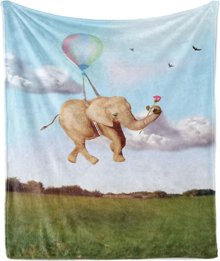 Coperta Elefante ABAKUHAUS 175x230 cm | Plaid Morbido Rosa e Palloncino