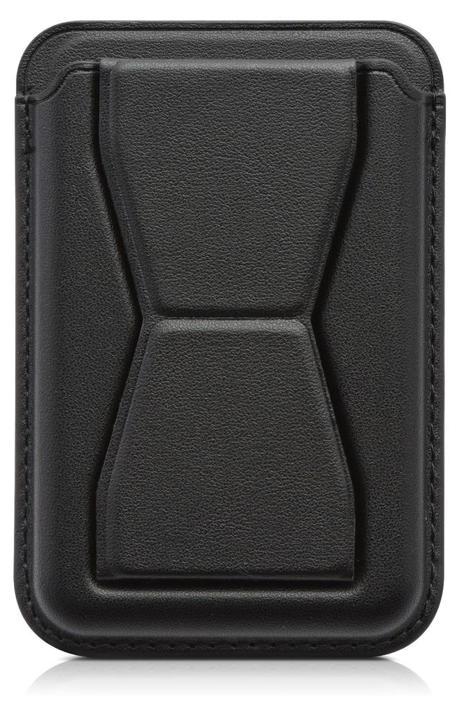 kwmobile Stick-on Kartenhalter für Smartphones - Kunstleder Halter mit Standfunktion - 65 x 95 mm - Platz für 2 Karten - Schwarz