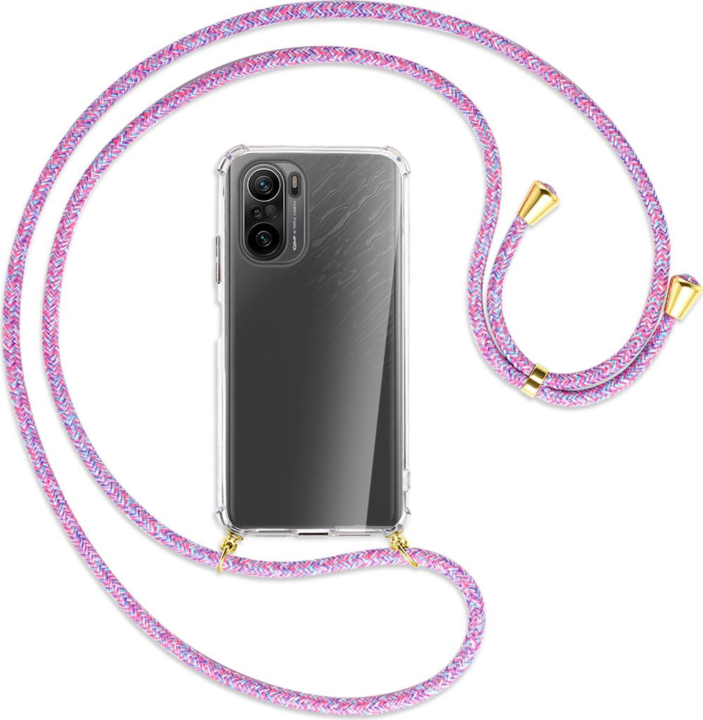 Handykette Backcover-Schutzhülle mit Band (Metall goldfarben) für Xiaomi Mi11i / Poco F3 (Pro), Redmi K40 - lila/rosa/blau
