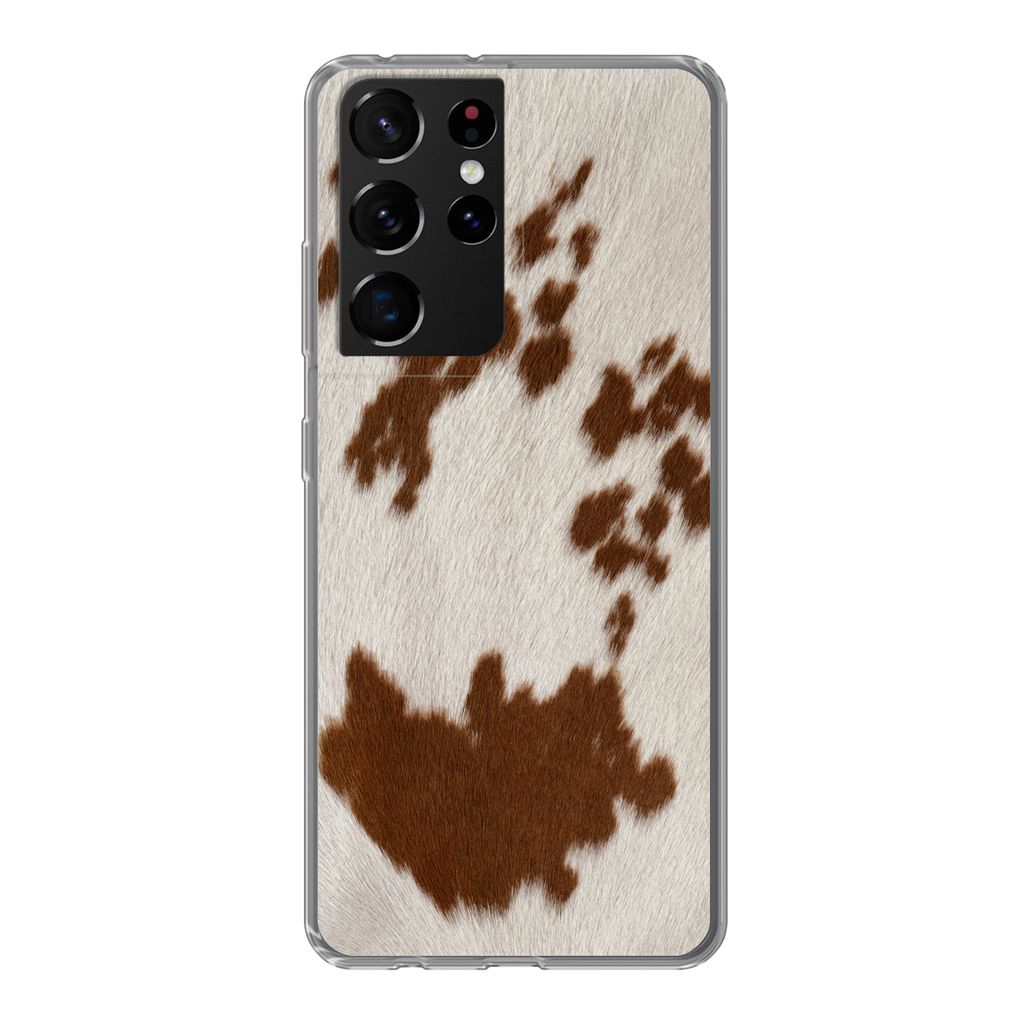 MuchoWow Handyhülle Schutzhülle Hülle für Samsung Galaxy S21 Ultra Rindsleder mit rot-orangen Tupfen Silikon Softcase Handy Hülle - Mobiltel...
