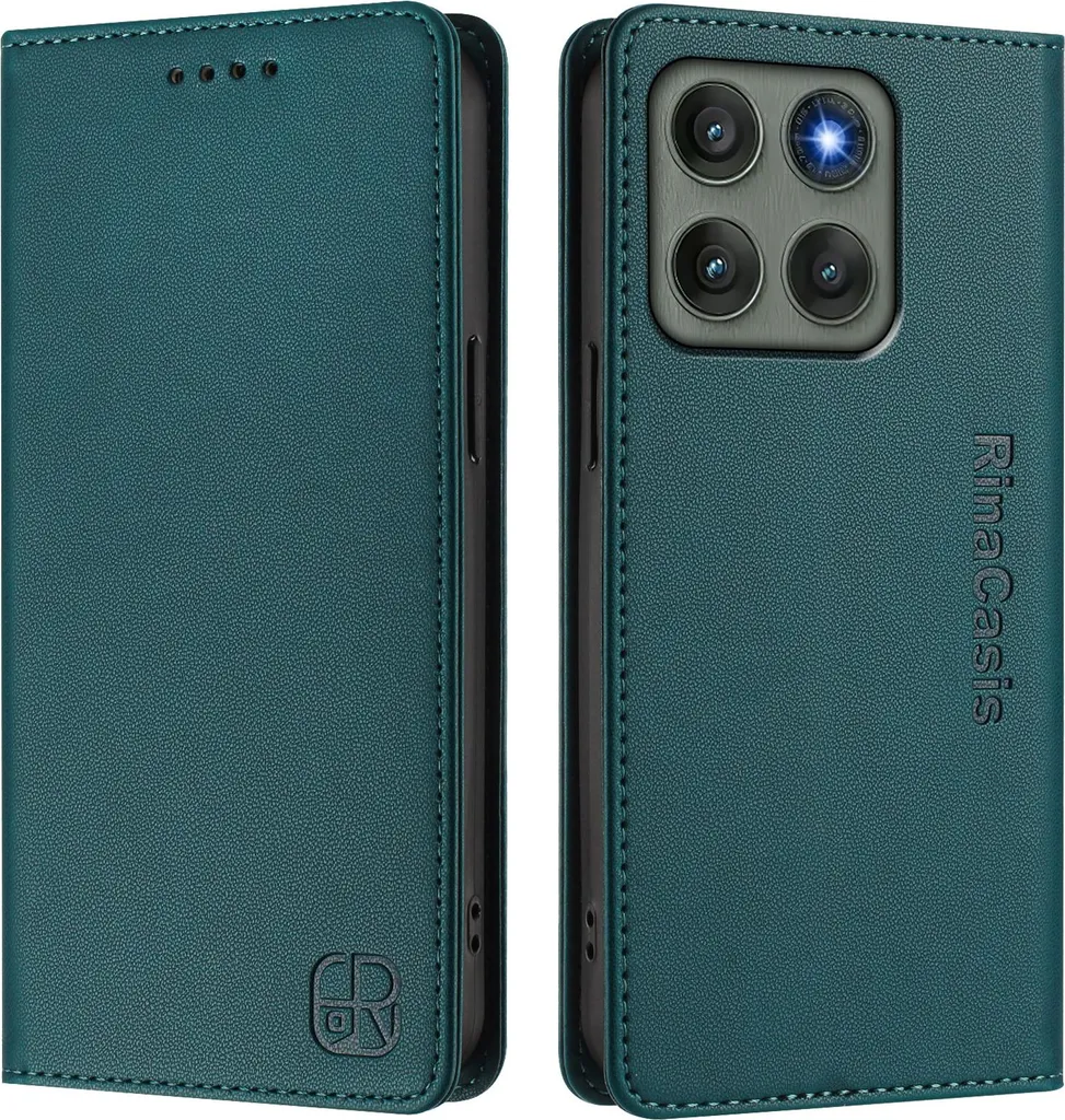 Custodia Motorola Edge 60 Pro in Pelle Verde Scuro - Flip Case Portafoglio - 2