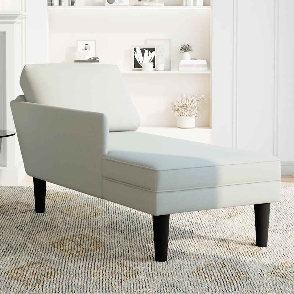 Möbel Chaiselongue Modernes Design - Liegesofa für Wohnzimmer - mit Kissen und Rechter Armlehne Hellgrau Samt - 132x56x70 cm Top4602008