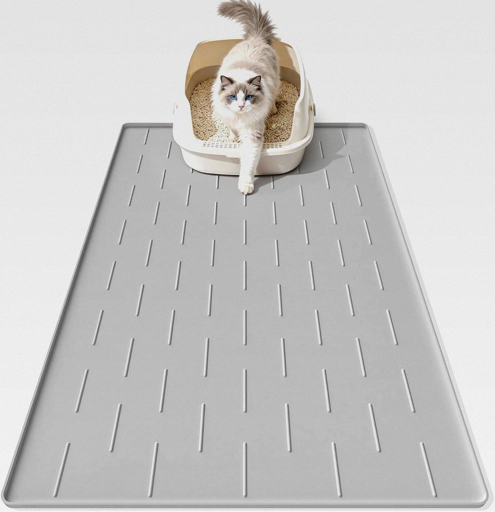 Katzenklo Matte Silikon, 86x56cm Katzenstreu Matte Katzenklo Unterleger, wasserdichte Katzenmatte groß vor der Katzentoilette, rutschfeste Unterla...