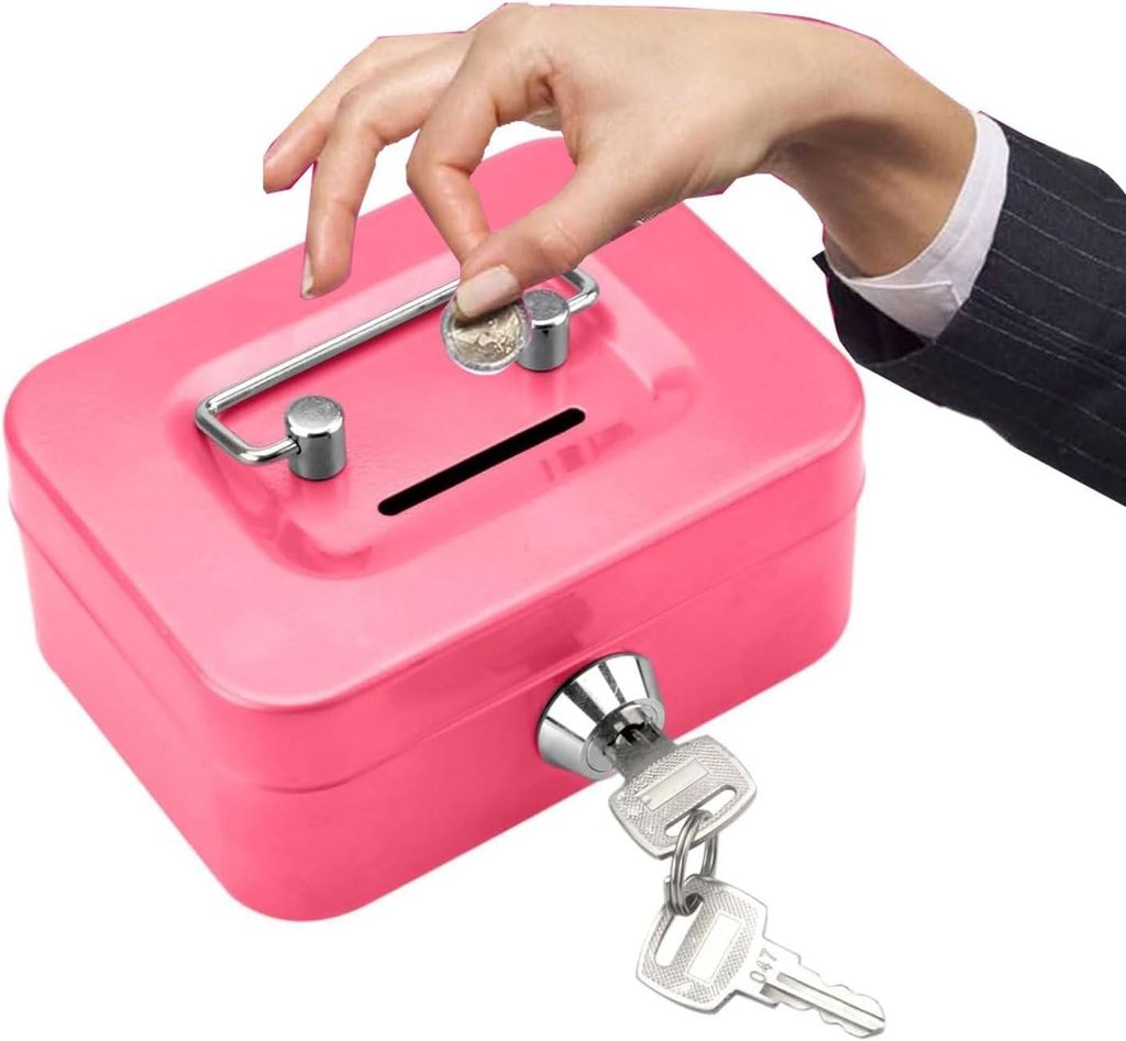 Abschließbare Geldkassette und Münzbox, kleine Sicherheitsbox mit Schlüssel, Münzbox aus Stahl