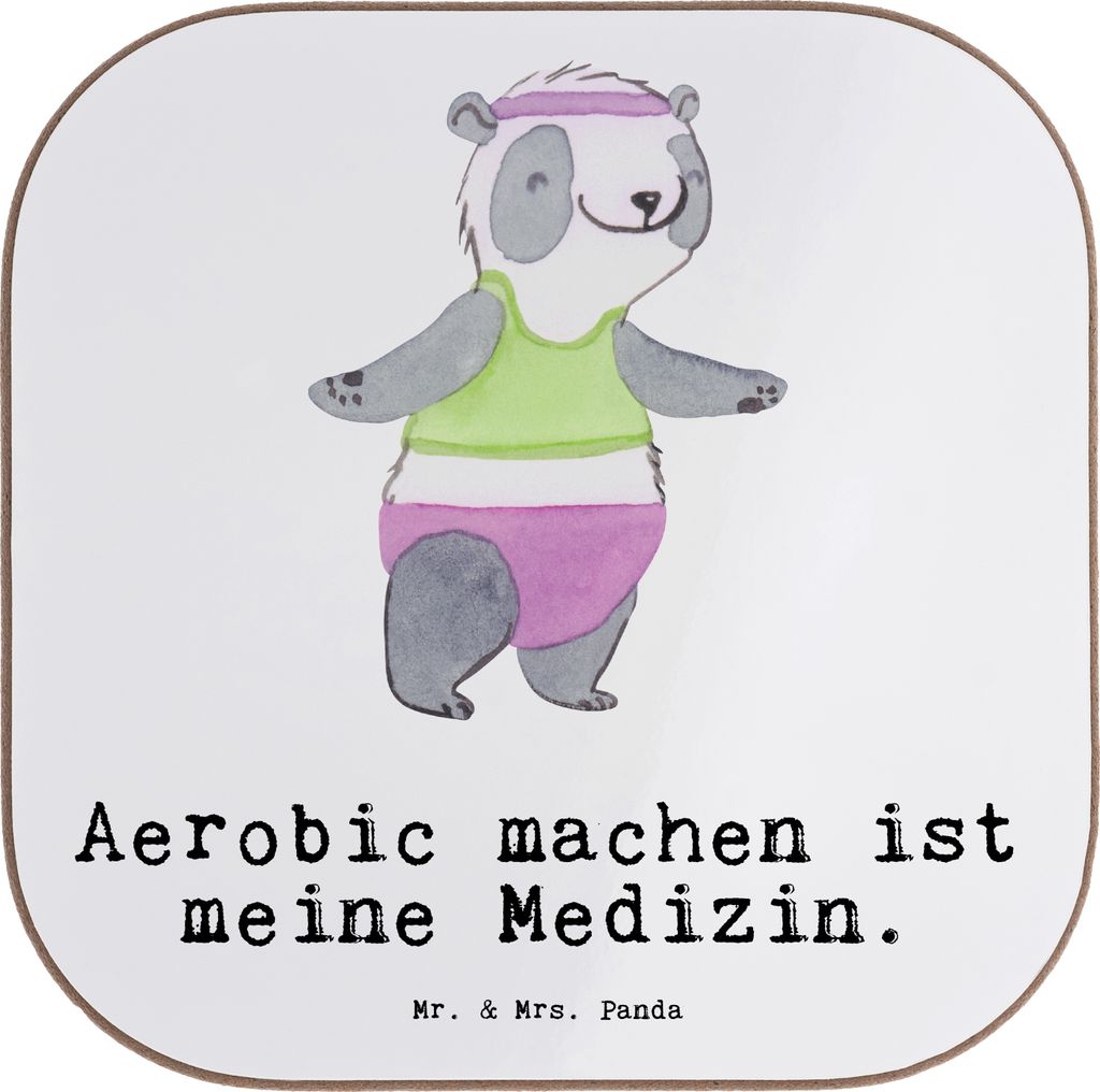 Mr. & Mrs. Panda Untersetzer für Gläser Panda Aerobic - Weiß - Geschenk, Fitness, Tassen, Holzuntersetzer, Tasse, gläseruntersetzer, Fitnessstudio