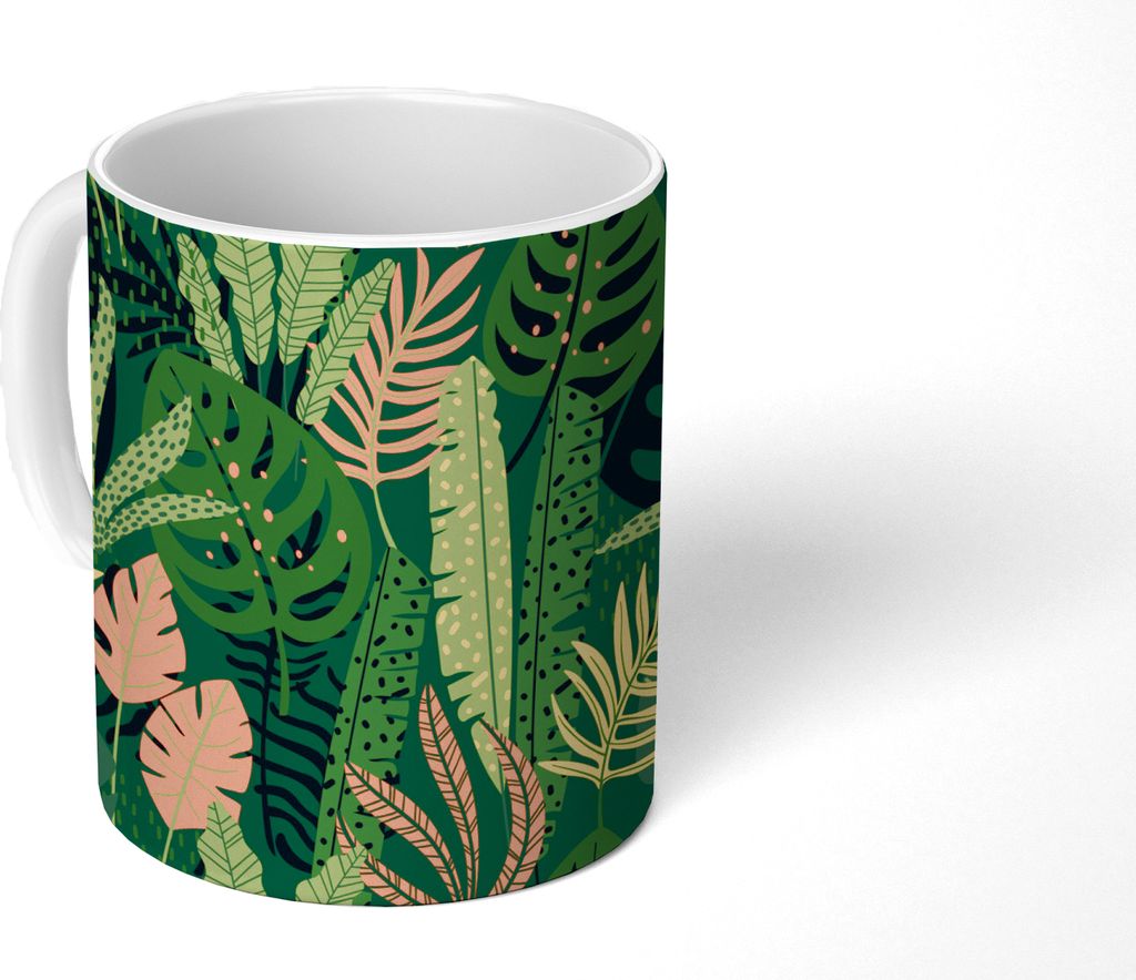 MuchoWow Tasse Kaffeetasse Kaffeebecher 350 ml Dschungel - Muster - Blätter - Jungen - Mädchen - Kind Teetasse - Fototasse - Becher - Keramikbe...