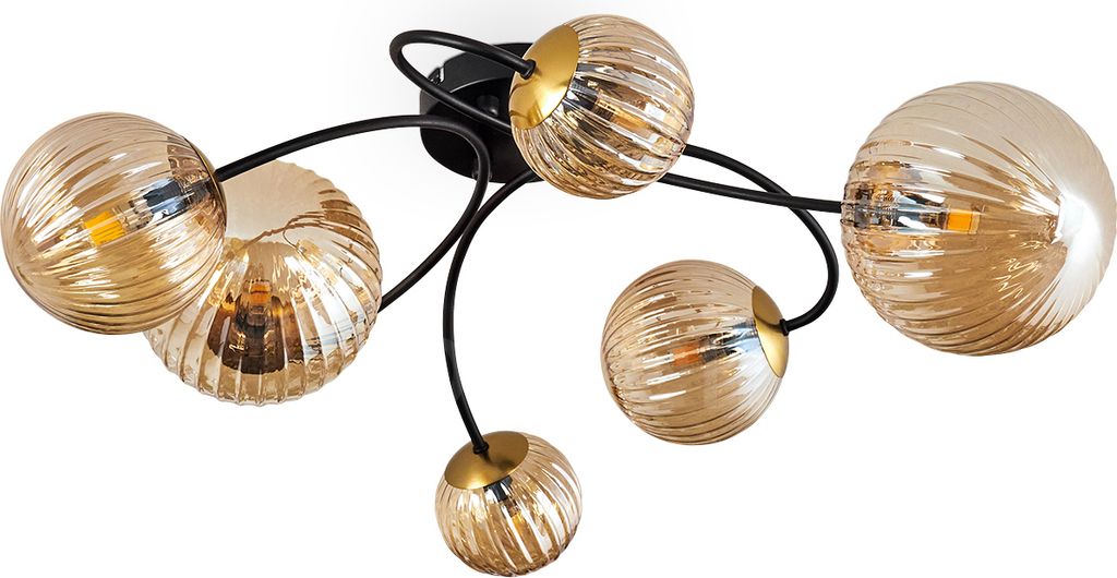 Isorella Deckenlampe aus Metall/Glas in Schwarz/Gold-/Bernsteinfarben
